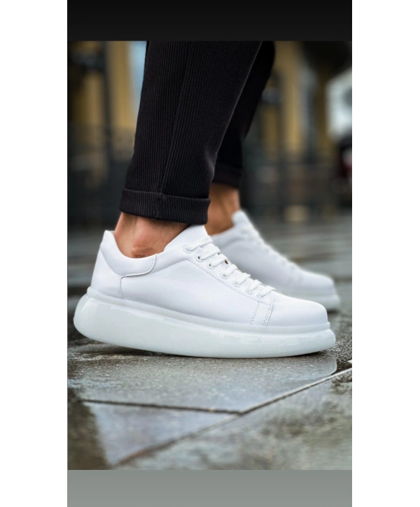 Erkek Sneakers Şeffaf Taban Günlük Spor Casual Ayakkabı -Beyaz-Beyaz