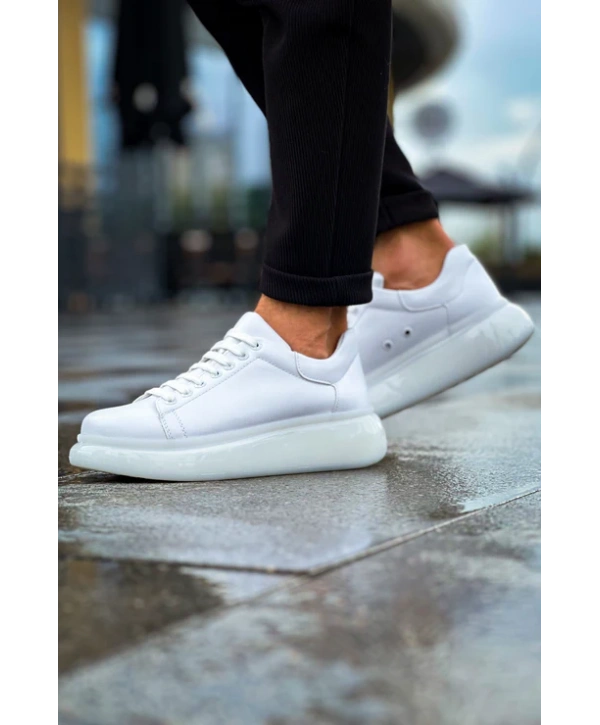 Erkek Sneakers Şeffaf Taban Günlük Spor Casual Ayakkabı -Beyaz-Beyaz