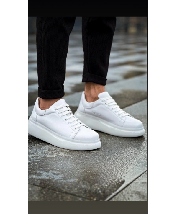 Erkek Sneakers Şeffaf Taban Günlük Spor Casual Ayakkabı -Beyaz-Beyaz