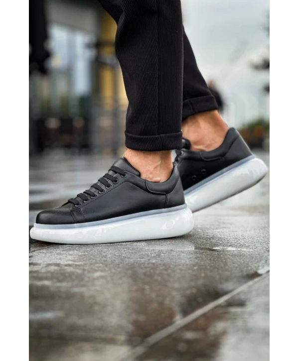 Erkek Sneakers Şeffaf Taban Günlük Spor Casual Ayakkabı -Siyah -Beyaz