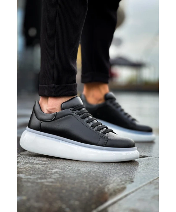 Erkek Sneakers Şeffaf Taban Günlük Spor Casual Ayakkabı -Siyah -Beyaz
