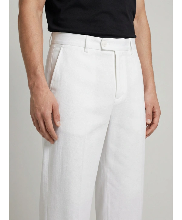Erkek Super Bagy Kesim Keten Pantolon-Beyaz