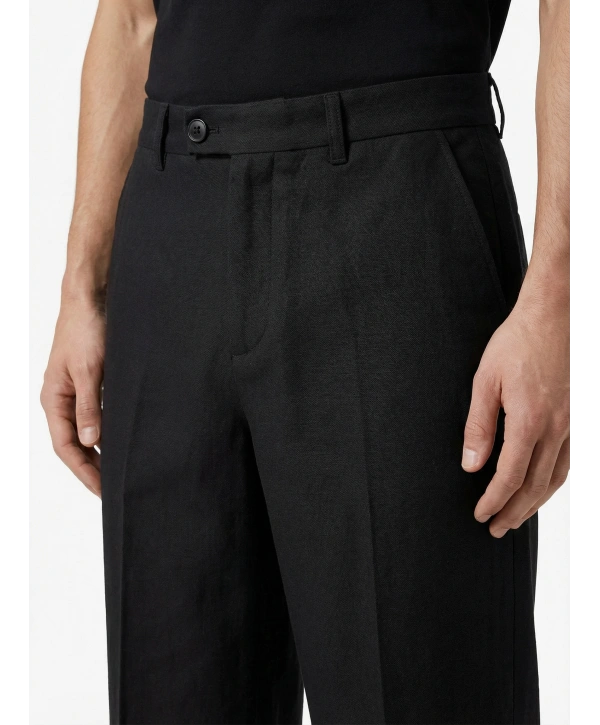 Erkek Super Bagy Kesim Keten Pantolon-Siyah
