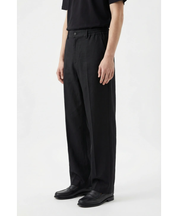 Erkek Super Bagy Kesim Keten Pantolon-Siyah