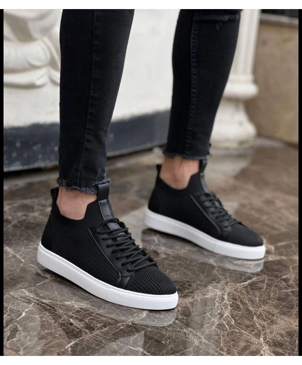 Erkek Tarz Casual Sneaker Günlük Spor Bez Ayakkabı -Siyah-Beyaz