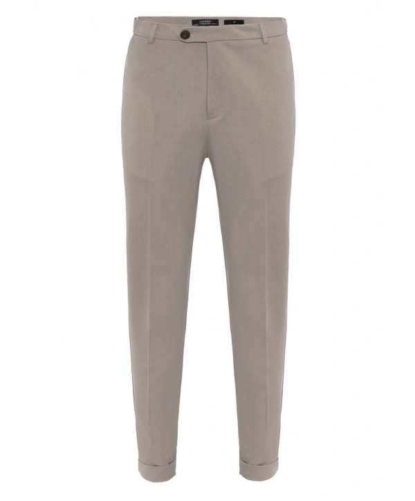 Erkek Yanı Tokalı Double Paça Kumaş Pantolon- Bej