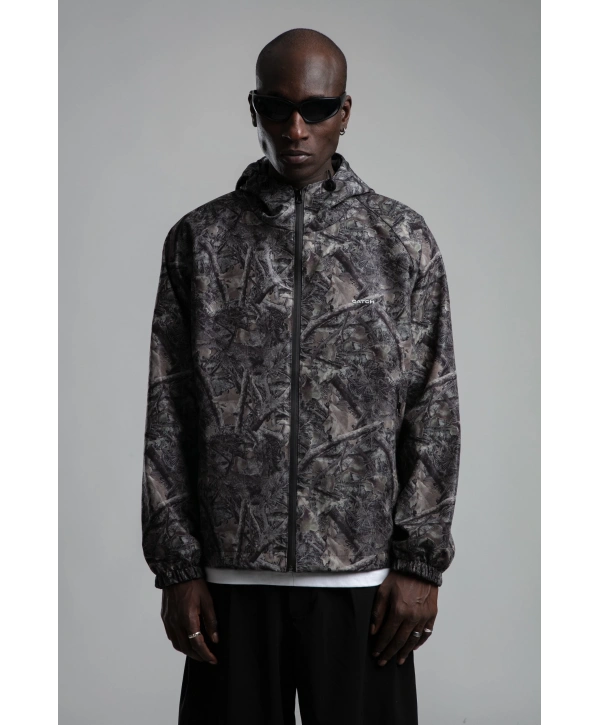 Erkek Yeni Sezon Kapüşonlu Dijital Baskılı Mont- Gri