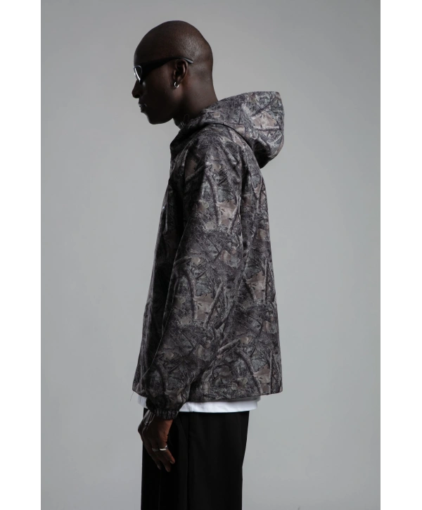 Erkek Yeni Sezon Kapüşonlu Dijital Baskılı Mont- Gri