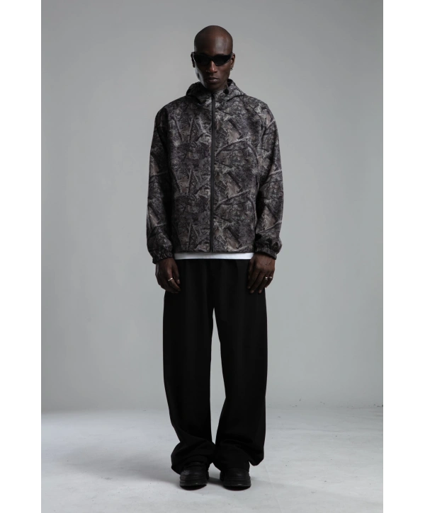 Erkek Yeni Sezon Kapüşonlu Dijital Baskılı Mont- Gri