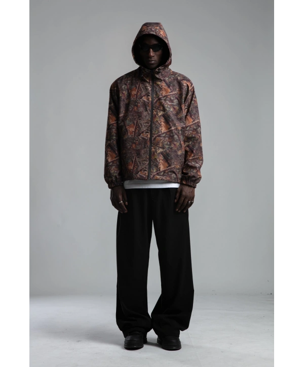 Erkek Yeni Sezon Kapüşonlu Dijital Baskılı Mont- Kahverengi