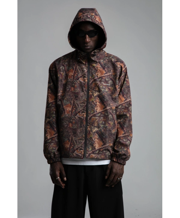 Erkek Yeni Sezon Kapüşonlu Dijital Baskılı Mont- Kahverengi