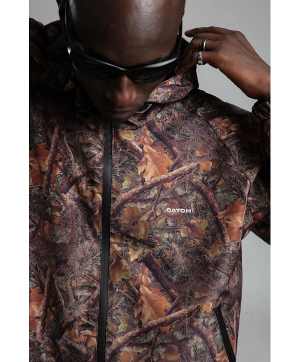 Erkek Yeni Sezon Kapüşonlu Dijital Baskılı Mont- Kahverengi