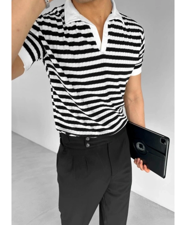 Erkek Yüksek Bel Rahat Kesim Pileli Pantolon-Siyah