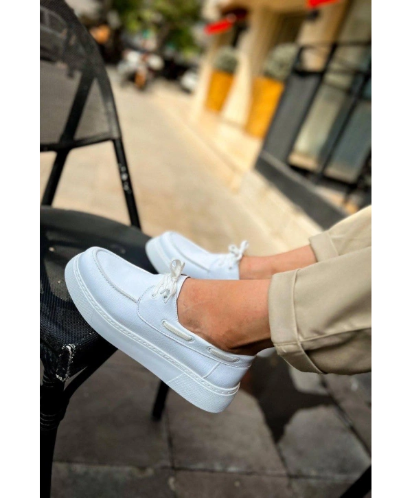 ErkekYüksek Taban Bağcıklı Ayakkabı -Beyaz