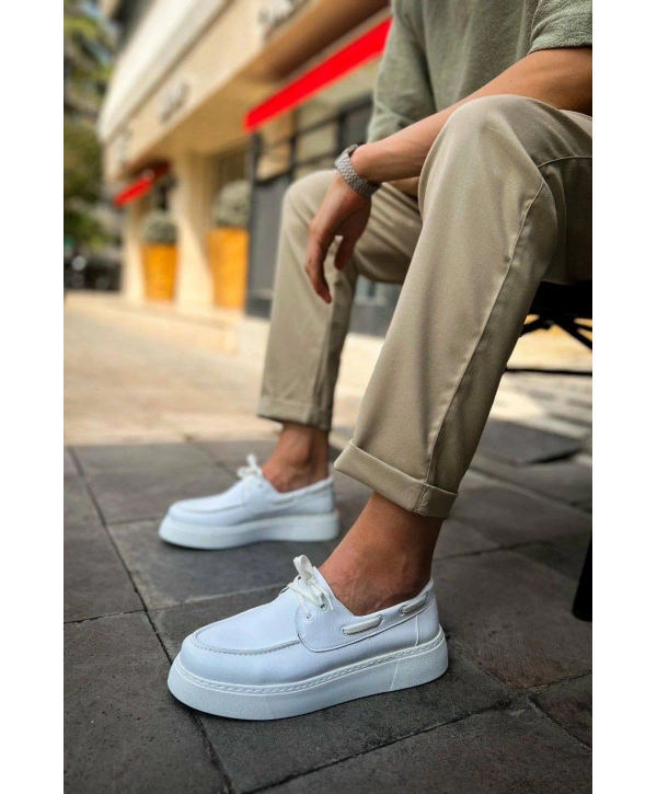 ErkekYüksek Taban Bağcıklı Ayakkabı -Beyaz