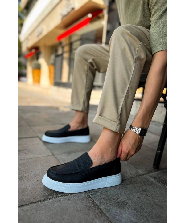 ErkekYüksek Taban Bağcıksız Ayakkabı -Siyah