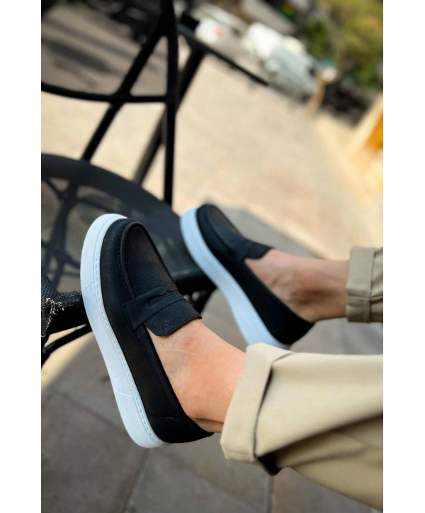 ErkekYüksek Taban Bağcıksız Ayakkabı -Siyah