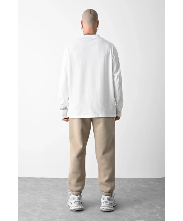 Paçası Lastikli İçi Şardonlu Basic Eşofman - Taş