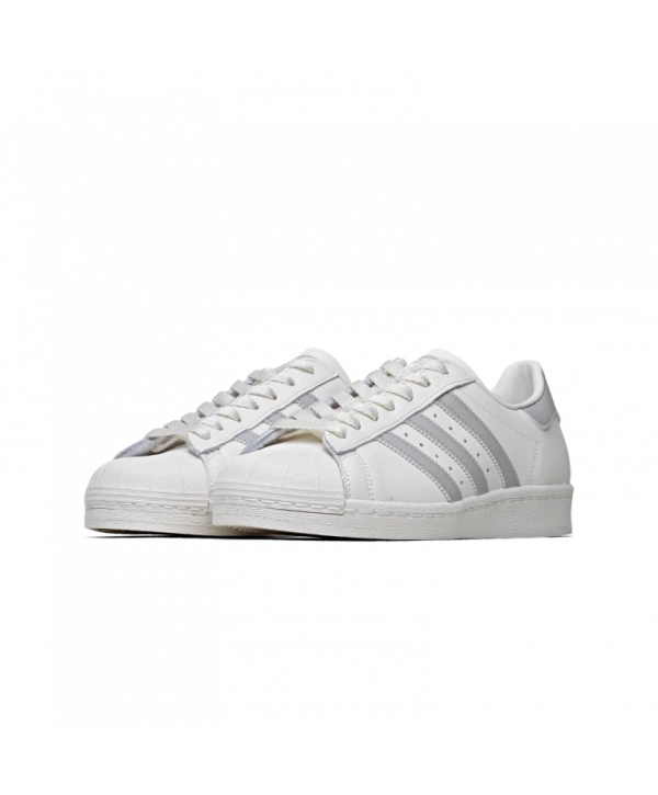 Unisex Deri Superstar Günlük Spor Ayakkabı-Beyaz - Gri