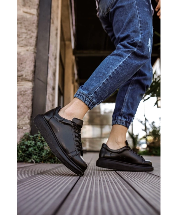 Yeni Sezon Erkek Tarz Casual Sneaker Günlük Spor Rahat Ayakkabı -Siyah-Siyah