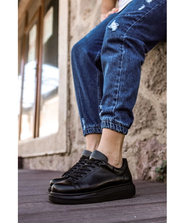 Yeni Sezon Erkek Tarz Casual Sneaker Günlük Spor Rahat Ayakkabı -Siyah-Siyah