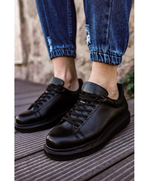 Yeni Sezon Erkek Tarz Casual Sneaker Günlük Spor Rahat Ayakkabı -Siyah-Siyah