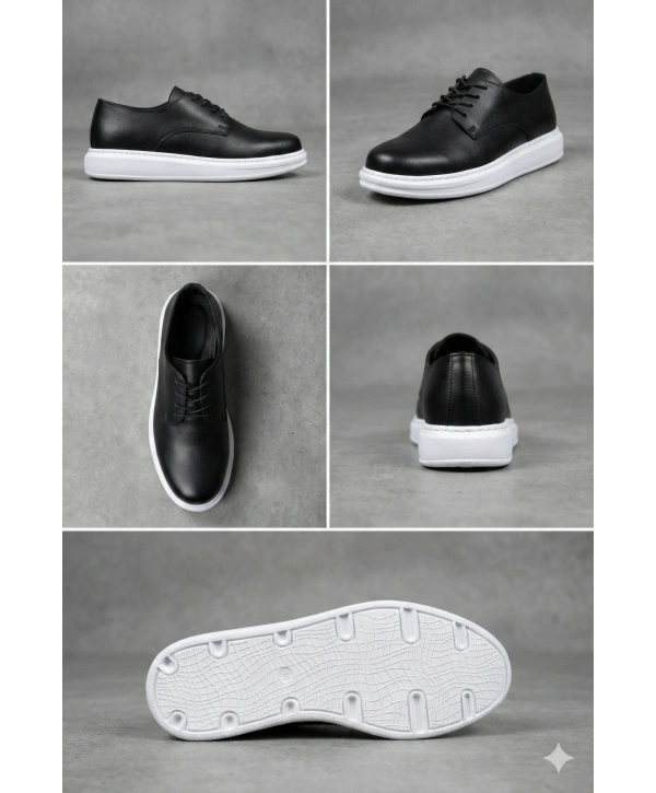 Yeni Sezon Erkek Tarz Casual Sneakers Günlük Spor Rahat Ayakkabı-Siyah-Beyaz