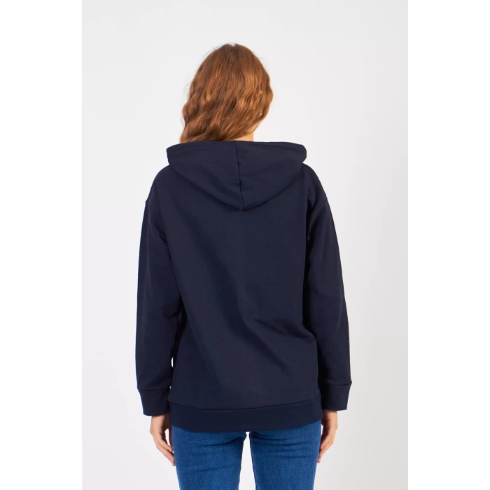 Bisiklet Yaka Owersıze Kapüşonlu Sweatshirt -Siyah