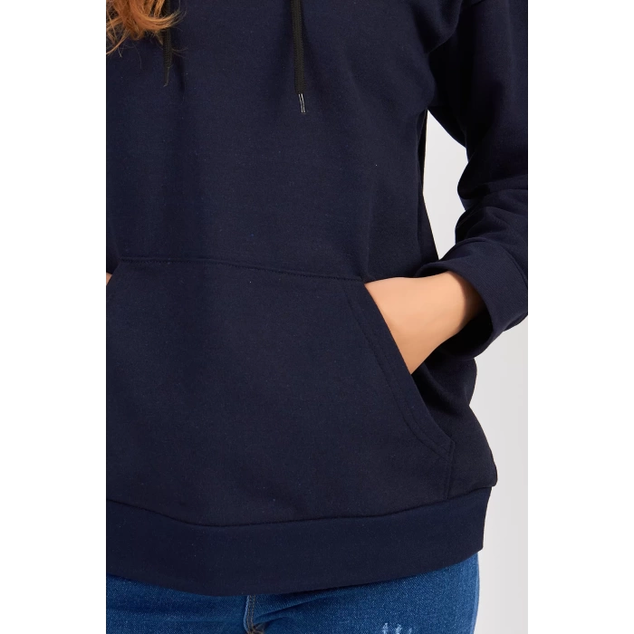 Bisiklet Yaka Owersıze Kapüşonlu Sweatshirt -Siyah