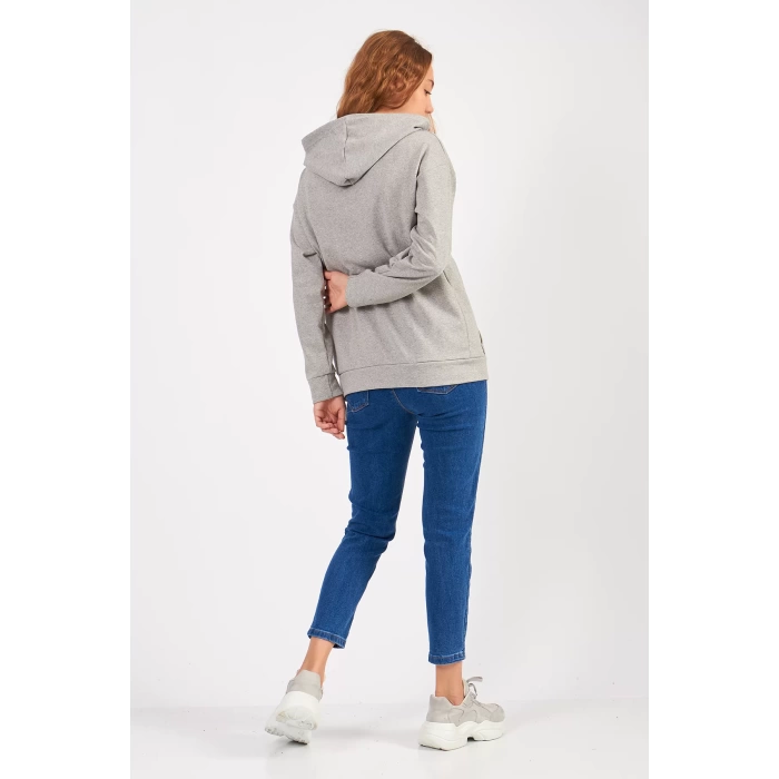 Bisiklet Yaka Owersıze Kapüşonlu Your Baskılı Sweatshirt -Gri