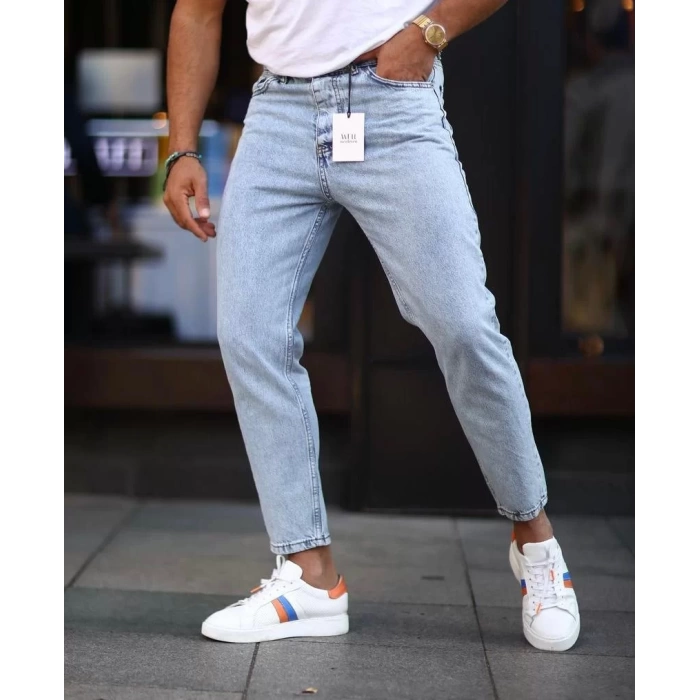 Erkek Boy Frend Likrasız Kot Pantolon-Acık Mavi