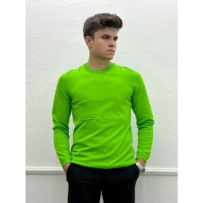 Erkek Dar Kesim Bisiklet Yaka Triko- Yeşil