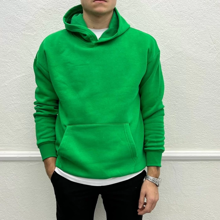 Erkek Owesize Kapüşonlü Sweatshirt - Yeşil