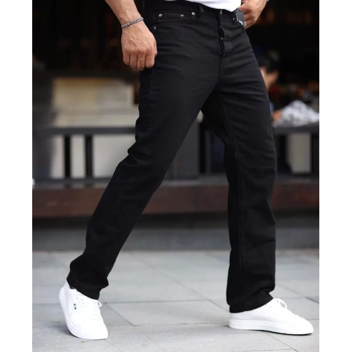 Erkek Rahat Kalıp Bagy Kot Pantolon- Siyah