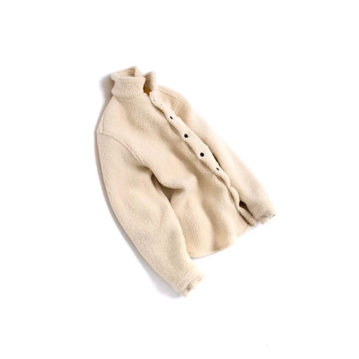 Erkek Rahat Kesim Cepli Peluş Ceket- Krem