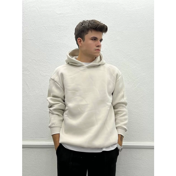 İç Kısmı Şardonlu Basic Oversize Sweatshirt - Krem
