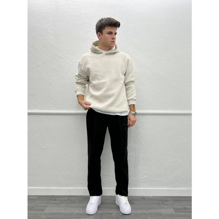 İç Kısmı Şardonlu Basic Oversize Sweatshirt - Krem