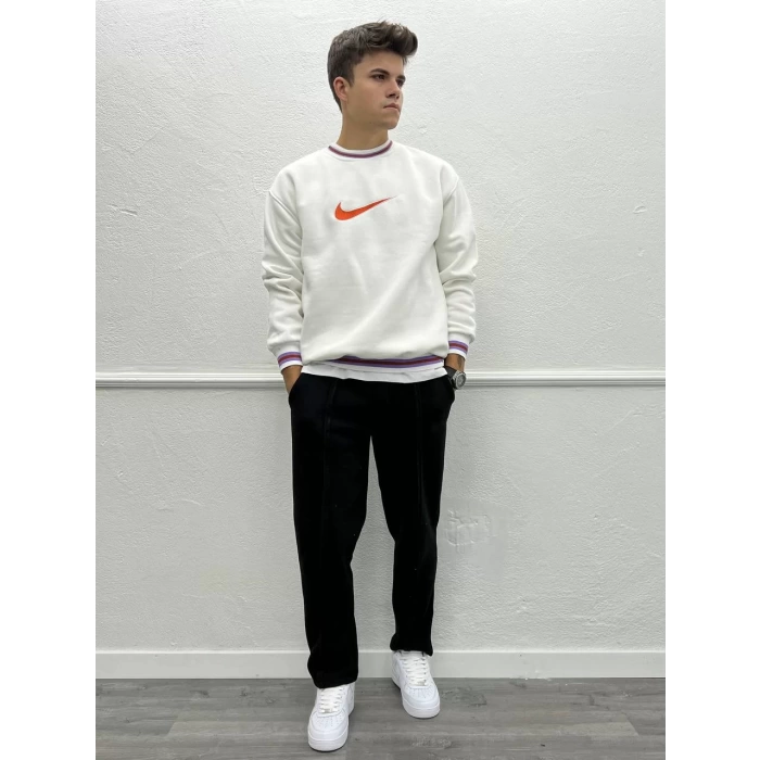 Nike Baskılı Ribanalı İç Kısmı Şardonlu Oversize Sweatshirt - Beyaz