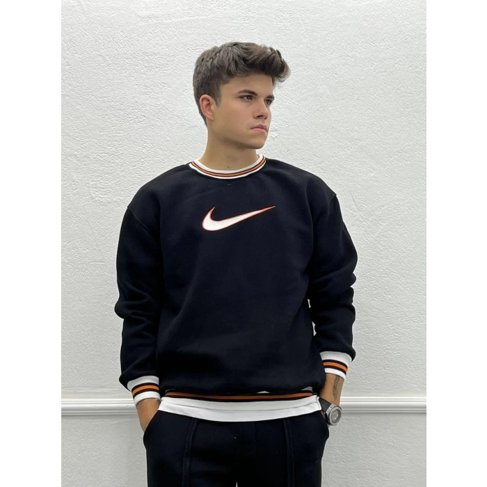 Nike Baskılı Ribanalı İç Kısmı Şardonlu Oversize Sweatshirt - Siyah