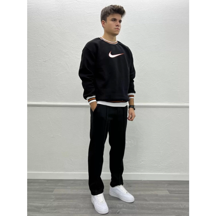 Nike Baskılı Ribanalı İç Kısmı Şardonlu Oversize Sweatshirt - Siyah
