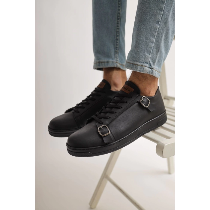 Erkek Bağcııklı Ve Tokalı Günlük Spor Ayakkabı -Siyah