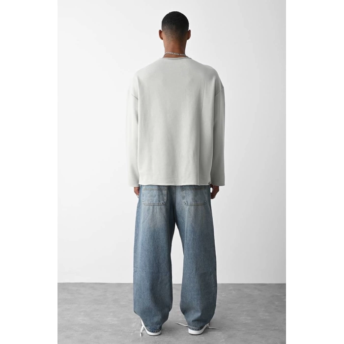 Erkek Bisiklet Yaka Owersıze Sweatshirt- Gri