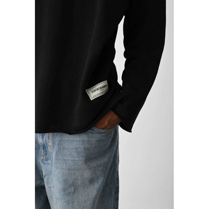 Erkek Bisiklet Yaka Owersıze Sweatshirt- Siyah