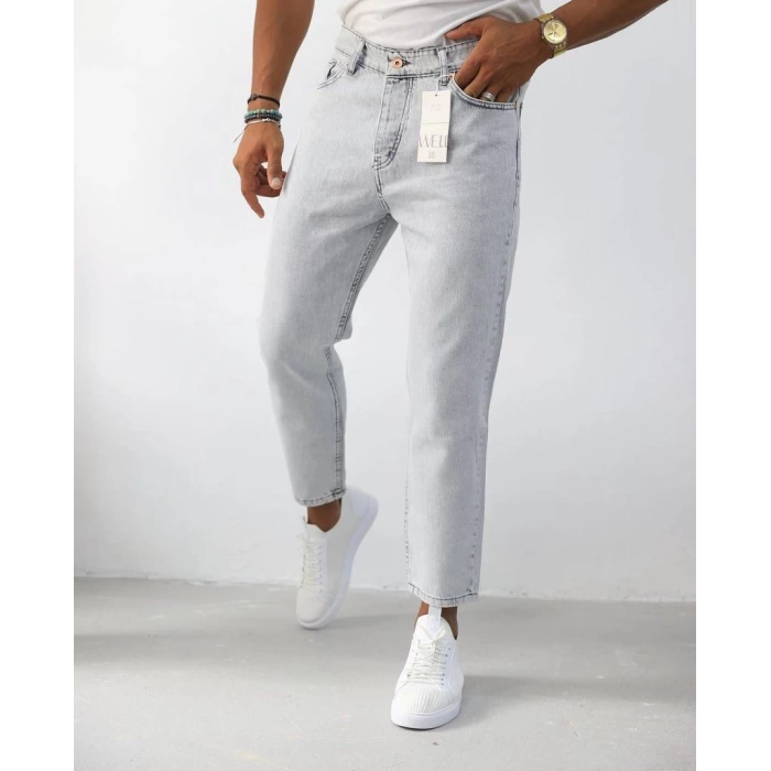 Erkek Boyfriend Kar Yıkama Likrasız Kot Pantolon - Açık Gri