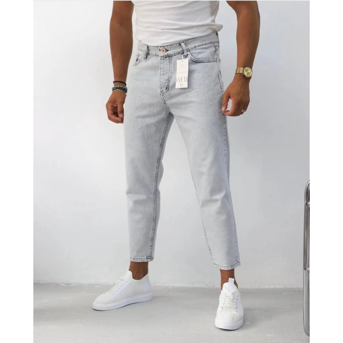 Erkek Boyfriend Kar Yıkama Likrasız Kot Pantolon - Açık Gri