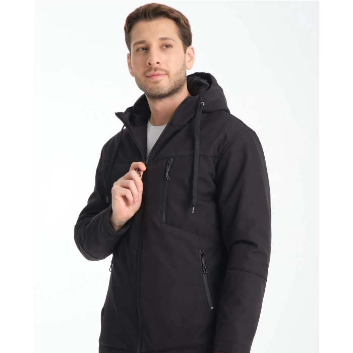 Erkek Dar Kesim İçi Kürklü Outdoor Fermuarlı Parka-Siyah