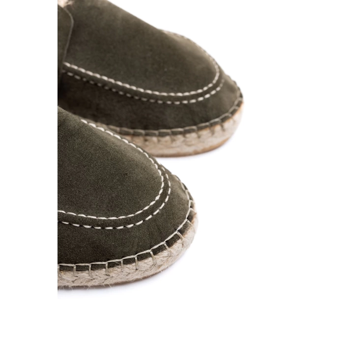 Erkek Deri Bağıcıklı Espadril Ayakabbı -Haki