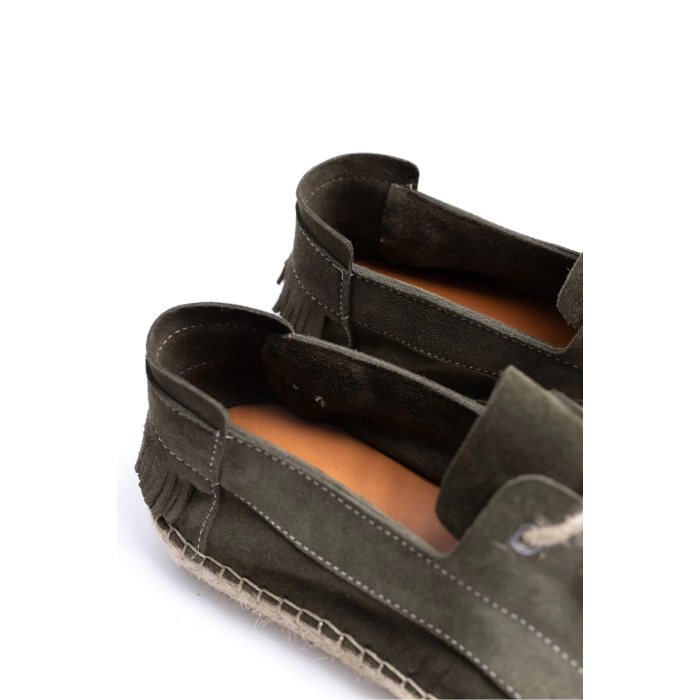 Erkek Deri Bağıcıklı Espadril Ayakabbı -Haki