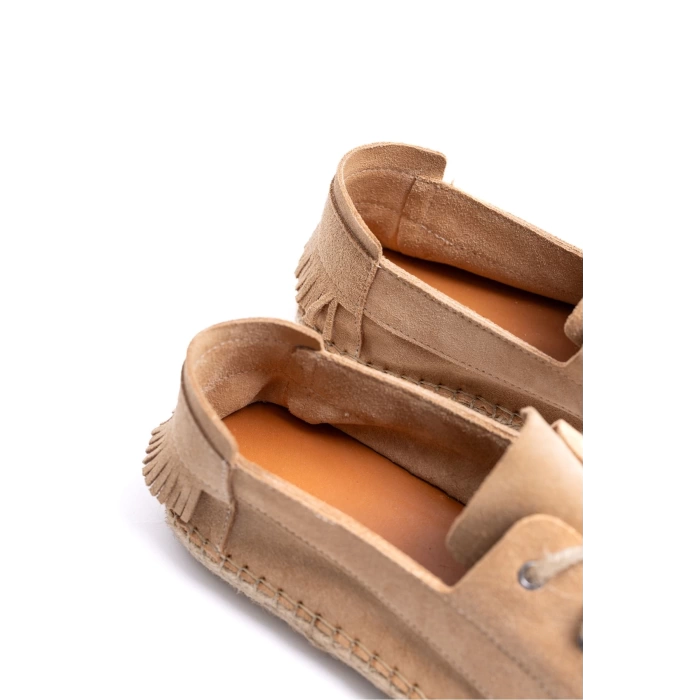 Erkek Deri Bağıcıklı Espadril Ayakabbı -Krem