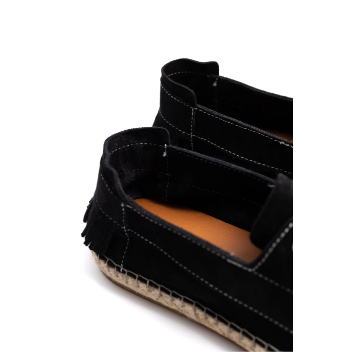 Erkek Deri Bağıcıklı Espadril Ayakabbı -Siyah